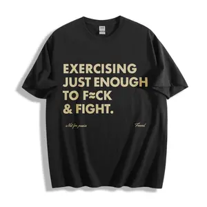 Casual Streetwear Style Unisex T-Shirt With Bold Gold Text Exercising Just Enough To Fck And Fight Slogan Design Perfect For Everyday Wear In Spring And Summer Ideal Gift For Fitness Enthusiasts And Humor Lovers