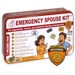 Funny Emergency Spouse Couple Kit Includes Squishy Toy, Coupon Game, Flip Coin, Stickers, Jokes, Badge, Earfoam. Ultimate Marriage, Couples Friends Family Novelty Gag Gift
