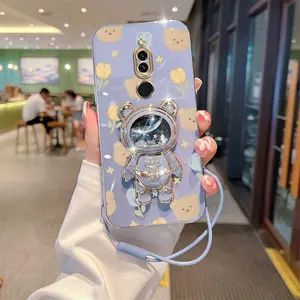 Redmi 8 Popular Series Silicone Rubber Strap Lanyard Phone Holder Case For Compatible With Xiaomi Redmi 8 Plating Cover and Durable Tulip Shy Bear Protector Cases