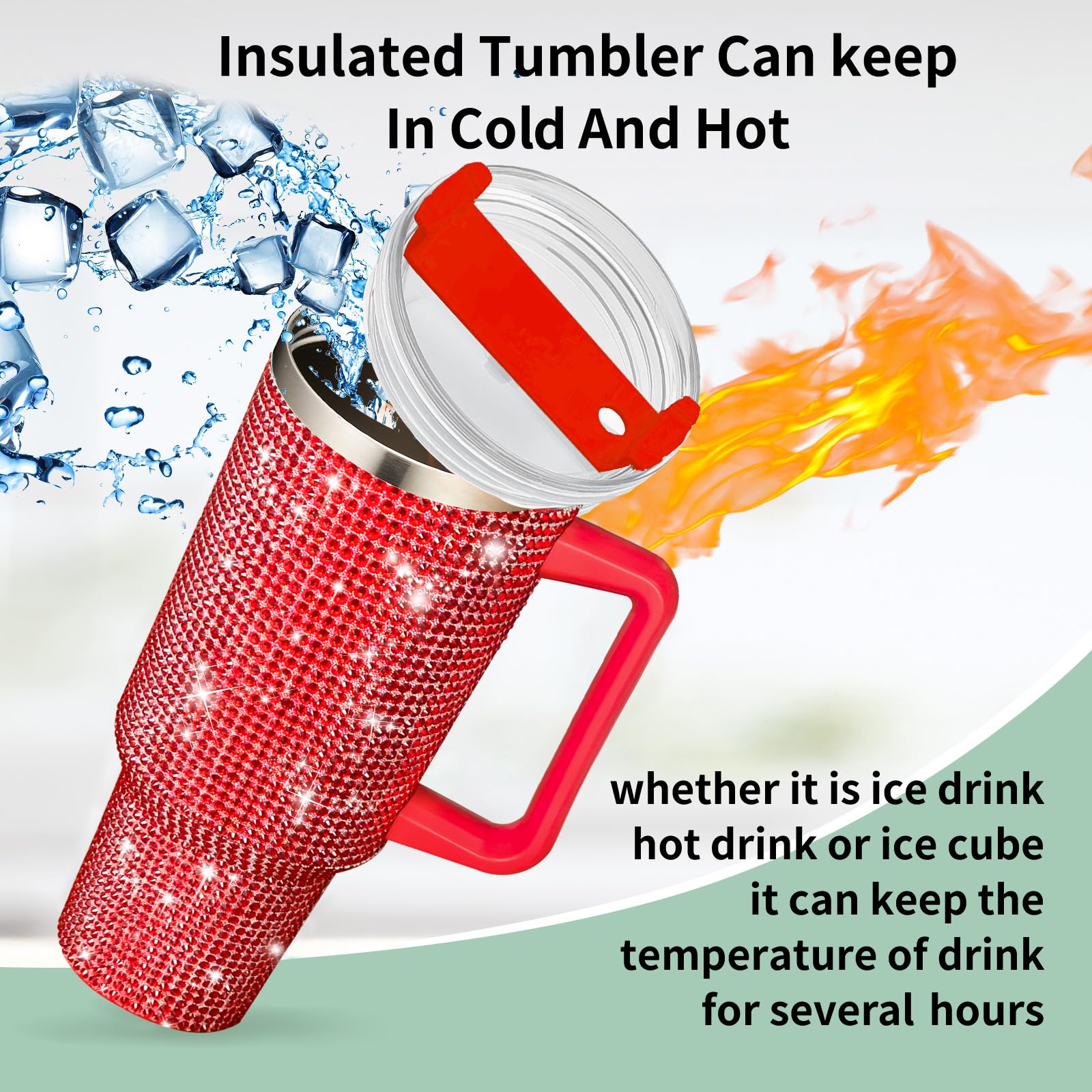 40oz Bling Rhinestones Tumbler with Handle - Sparkly Stainless Steel Water Bottle for IceCoffee, Must-Have CarAccessories & GymEssentials, Diamond Studded Cup for Women, Cute Birthday Gifts