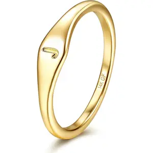 14K Plated Gold Filled Ring Initial Ring Dainty Simple Letter Band Rings Signet Stackable Pinky Alphabet Thin Thumb Rings for Women Non Tarnish Size 6 7 8 9 10