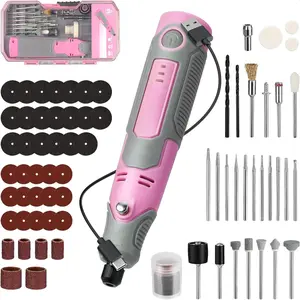 Cordless Rotary Tool Kit with 71pcs Accessories, 3 Variable Speeds, USB Rechargeable Mini Rotary Tool for Engraving, Sanding, Polishing, Carving, Cutting, DIY Crafts - Pink Ribbon