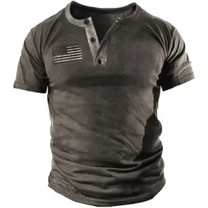 Beotyshow Mens Casual Button Short Sleeve Henley T-Shirts Patriotic Tactical Military Army Shirts for Men Crew Necks Menswear