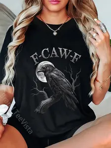 100% Cotton Unisex 100% cotton Black Crow, F-Caw-F Funny Black Bird moon Gothic Adult Humor T-Shirt women graphic shirts