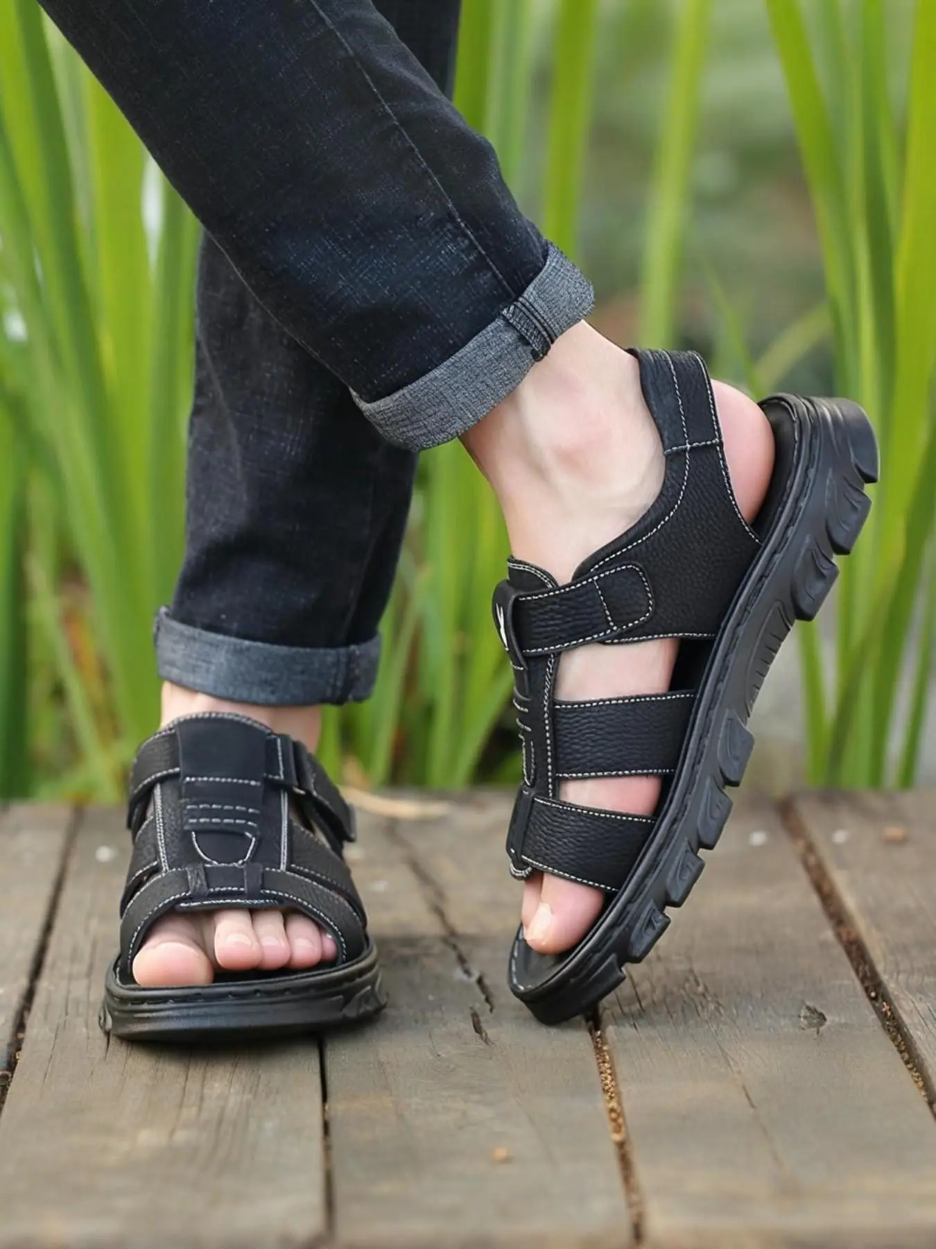 Men's Sporty Sandals Outdoor Beach Shoes, Large Layer Cowhide Summer Fashion Sandals, Roman Style Men's Casual Shoes, Flexible Sandals, Trail Sandal, Outdoor Sports Sandals