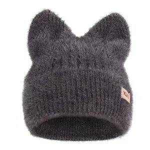 Women Beanie Warm Winter Hats Women Cat Beanie Soft Knit Lazy Beanie for Women Women Fox Hat Slouchy Beanies for Women Beanie with Ears Purple