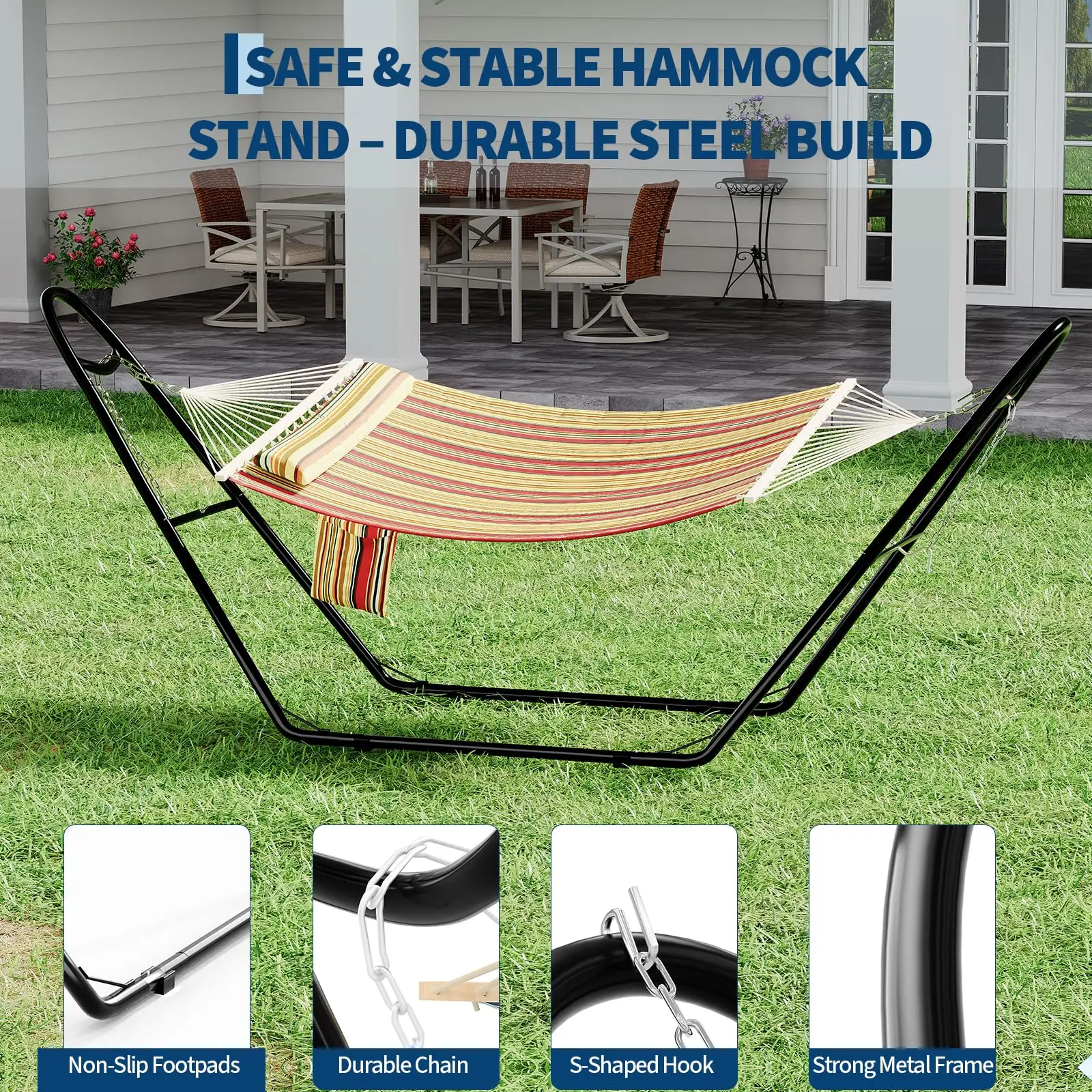 Garvee Global Double Hammock Stand – Heavy-Duty Steel Frame, 550 lbs Capacity, Fits 9–14 ft Hammocks – Outdoor Patio & Garden Hammock Support