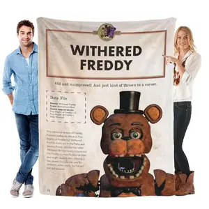 Five Nights at Freddy's Withered Freddy Battered Animatronic Plush Blanket Premium Fluffy Fleece Rare Design Official Data File Perfect for FNAF Merch Halloween Decor Game Night Hangouts, Festive Decor, Fleece Blanket Throw