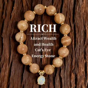 Money Attraction Bracelet with Cat’s Eye Sunstone, Natural Energy Healing Gemstone Bracelet with Autumn Color Beads, Festival Gift for Women Mom Friends