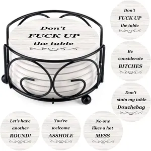 Coasters for Drinks, Funny Drink Coasters Absorbent with Holder 6 Pcs Absorbing Stone Funny Coaster Gift Set Housewarming Gift New Home Apartment Kitchen House Decor Gift for Women Men Household Placemat Tableware