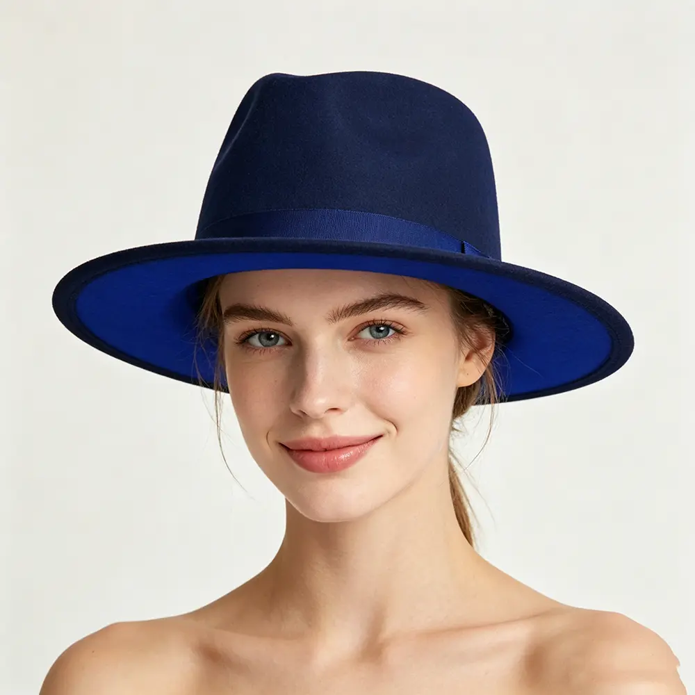 Unisex Wide Brim Double Fedora Hats - Classic Cotton Blend Jazz Cap with Detachable Belt Buckle for Daily Wear