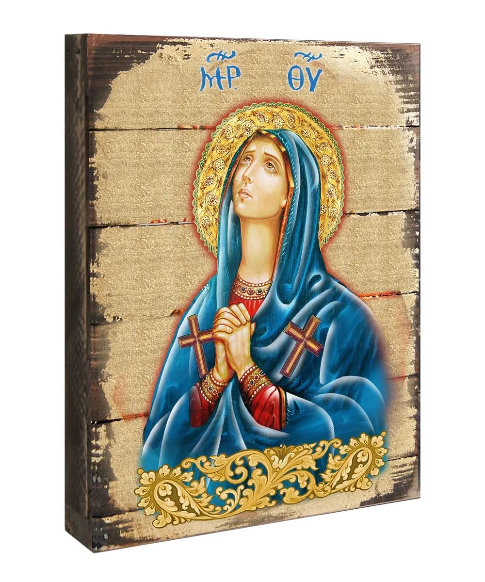 Artistic Religious Maria Magdalena Icon Painting - 5 lbs Gold-Plated Wooden Block Wall Decor, Handmade Craft with Leaf Ornaments, Ancient-Inspired Blessed Motif Wall Arts for Mother, Christian Collectible Home Decor Gift