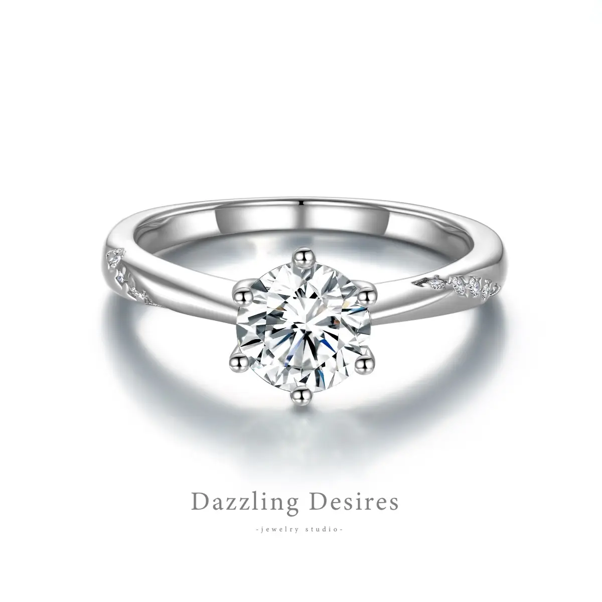 Classic Moissanite six-prong Round Cut Solitaire Ring (1 CT) in 925 sliver