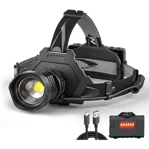 LED Headlamp USB Rechargeable, Head Lamp XHP70 Super Bright 90000 High Lumen with 5 Modes, Batteries Included, Zoomable, Waterproof Headlight for Camping Hunting Running Fishing Biking (Black)