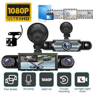 1080P Panoramic Car Dash Cam, HD Dash Camera, Four-Lens 360° Coverage, Night Vision, Rearview Camera, Motion Detection, Easy Installation, Includes Backup Lens