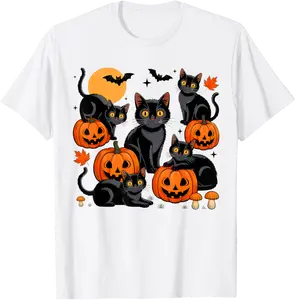 Black Cat Pumpkin Fall Autumn Leaves Funny Halloween Costume T-Shirt - Jessicajon Shop 84B0FHJ1Y4K8