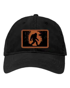 Bigfoot In The Forest Leather Patch Embroidered Deluxe Dad Hat