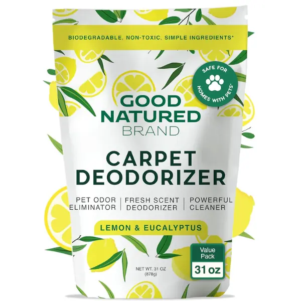 Good Natured Brand | Carpet Deodorizer & Freshener Powder | 31 oz Pet Odor Eliminator for Strong Odor & Pet Urine | Fresh Natural Lemon & Eucalyptus Scent | Safe for Homes with Pets