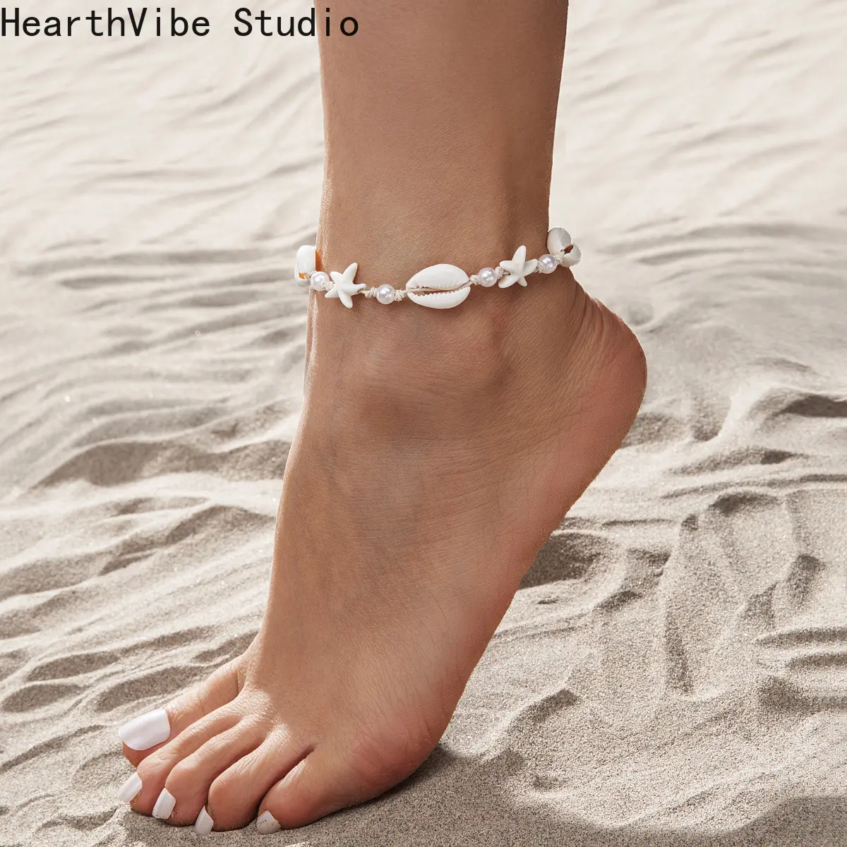 Women's Beaded Anklets - Vintage Turquoise Starfish Motif, Waterproof Wax Thread, Adjustable Pearl-Accented Design, Unisex Sports & Outdoor Jewelry, Foot Jewelry, Boho Anklet