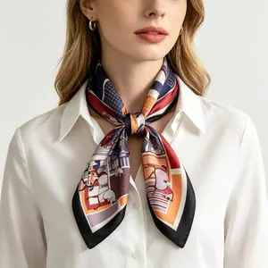 INS Horse Print Square Silk Scarf 75g Ultra Lightweight Soft Feel Headscarf for Women Breathable for All Seasons Ideal for Summer Air Conditioned Spaces Daily Use Bridesmaid Gift