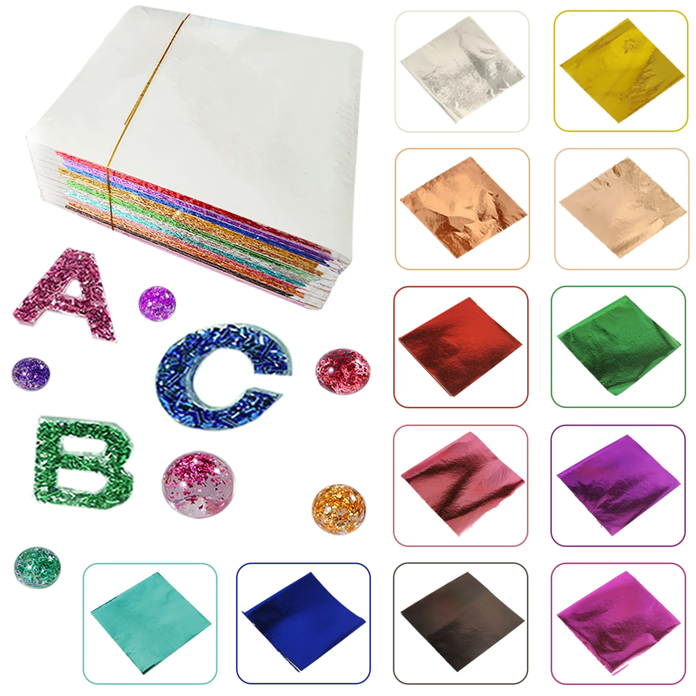 240 Sheets Imitation Gold Leaf, 12 Colors, 20 Sheets Per Color, 8x8.5cm, Vibrant Colors, Easy to Use, Furniture Decoration, Painting, DIY Crafts, Crafting Supplies, Art Craft Supplies, Art Materials, Foil Art, Diy Art Design