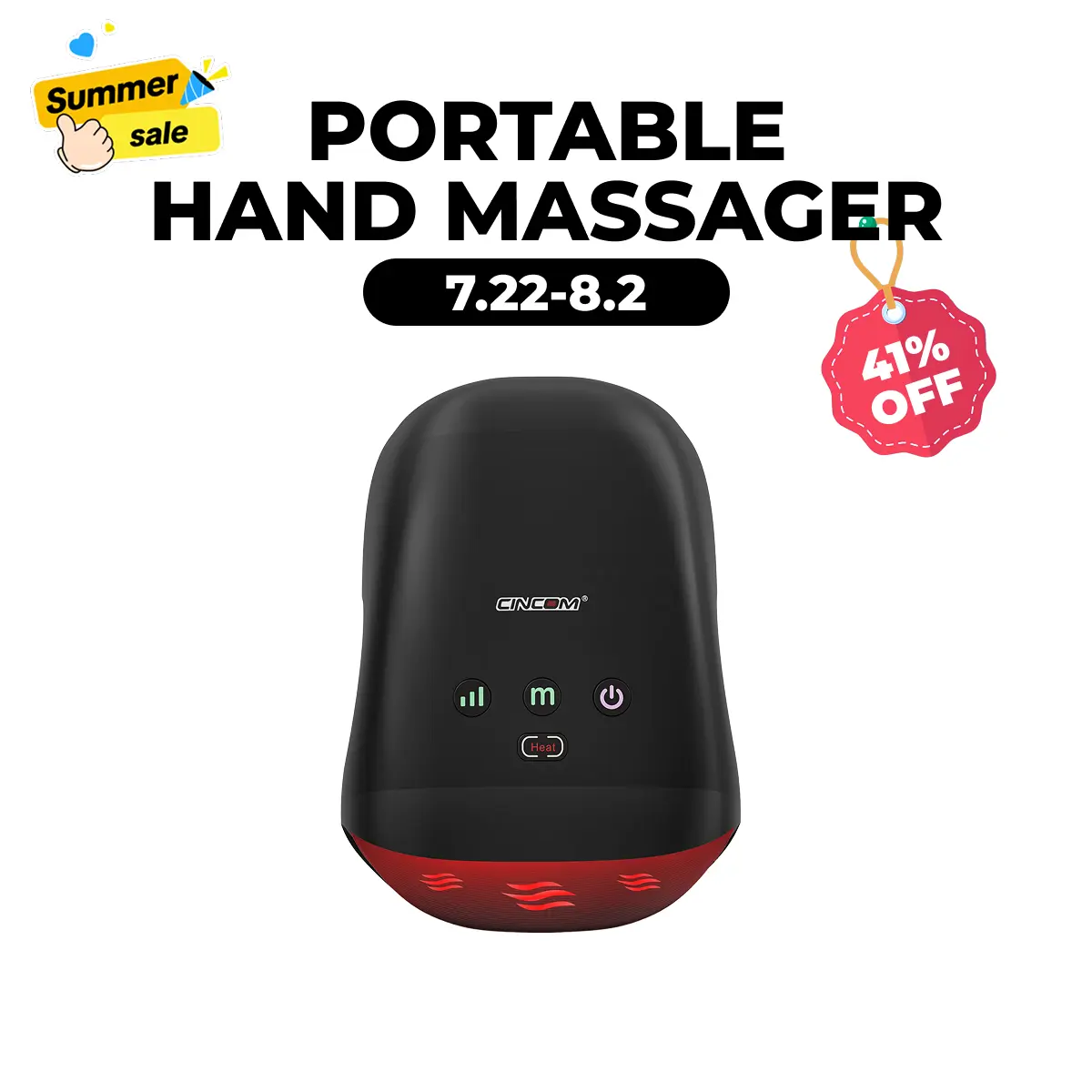 CINCOM Cordless Hand Massager with Thermal Heat & Vibration, Rechargeable Self-Care Device with Adjustable Settings, Ideal Adulting Gift - Black, Ideal Choice For Gifts, Vibratory Massager, Adulting Gifts