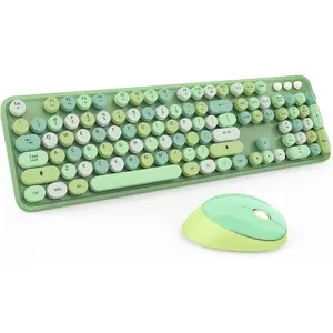 Keyboard and  Combo, Cute Colorful 104-Key Typewriter Retro Round Keycaps Keyboard for PC Laptop,Windows,Desktop,Perfer for Home and Office Keyboards (Green)