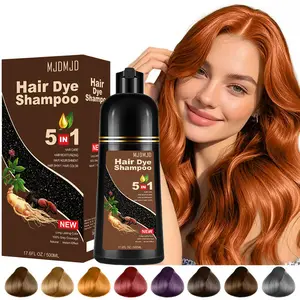 Orange Hair Dye Shampoo 5-in-1, Semi-Permanent Ginger Color for Men & Women, Instant Grey Hair Coverage & Beard Dye, Natural Herbal Ingredients, Ammonia-Free & Vegan, Lasts Up to 30 Days, Champú Para Canas, 500ml