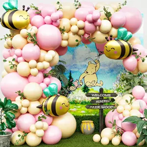 ALL-IN-1 Winnie Balloon Arch Kit with BONUS Bee Balloon for Pooh Baby Shower Decorations - Pink and Yellow Balloons for Honeycomb Bear Birthday Decorations & Baby Shower Balloons - Pooh balloons