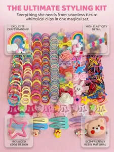 Women's hair accessory set, 718 pieces with bow and floral designs, high-elasticity hair ties, cartoon-colored hair clips, suitable for daily use and gifting, suitable for all seasons, box is for photography only