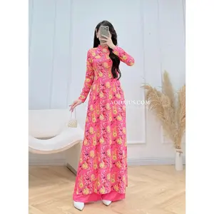 Lucky Pink Tết Blossom Vietnamese Traditional Ao Dai M6