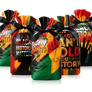 Funnymoom 48 Pcs Black History Month Bags Black History Month Gift Drawstring Bags Black History Plastic Goodie Treat Bag for Juneteenth Independence Day African Candy Cookie Party Favor Supplies