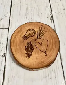 Magical Wooden Engraved Coaster Round Salt Rosemary Lavender Love Design Rustic Wood Slice for Everyday Use & Decor