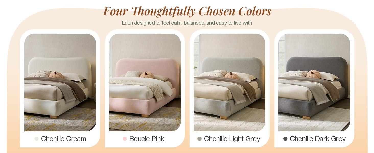 [Memorialday]VanAcc Cloud Bed Frame, 7.1" Thick Curved Headboard, Soft Rounded Corners Kid & Pet Safe Design, Modern Upholstered Platform Bed, No Box Spring Needed