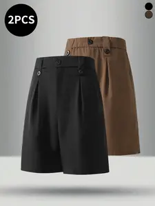 2-pack men’s suit shorts for summer—drapey, wrinkle-resistant suit fabric that is lightweight and breathable; suitable for work/commuting, shopping, dates, and everyday outings.