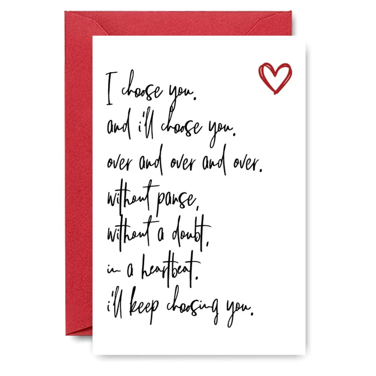 1PC Heartfelt Anniversary Card, "I Choose You Over and Over" Poem Design, Greeting Card, For Romantic Partners, Perfect for Expressing Deep Affection on Anniversary and Valentine's Season