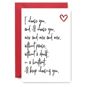 1PC Heartfelt Anniversary Card, "I Choose You Over and Over" Poem Design, For Romantic Partners, Perfect for Expressing Deep Affection on Anniversary and Valentine's Season