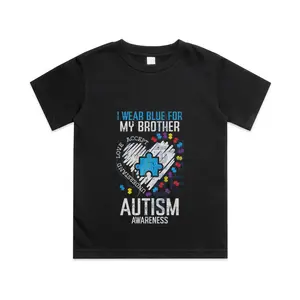 Blue for My Brother Autism Awareness Family Sister Sibling Cotton T-shirt, Graphic Print Round Neck Short Sleeve Casual Tee for Boys Girls Clothing Clothes