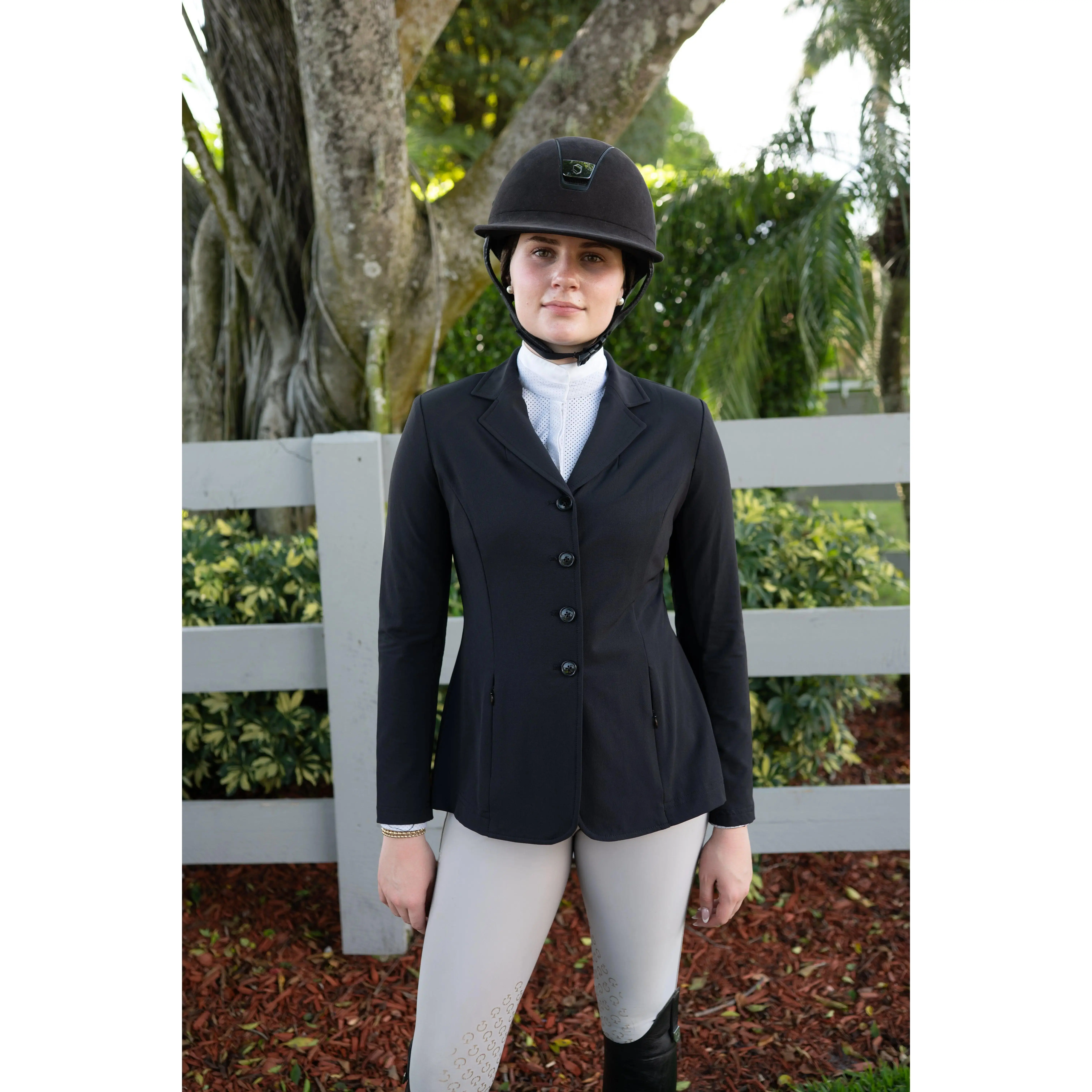 Grand Prix Quinn Show Jacket, 4 Button Front with Hidden Zipper Closure, Black