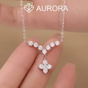 【#177 V Clover necklace】Moissanite necklace Earrings suit  Anniversary Daily Wedding Jewelry Synthetic Moissanite
