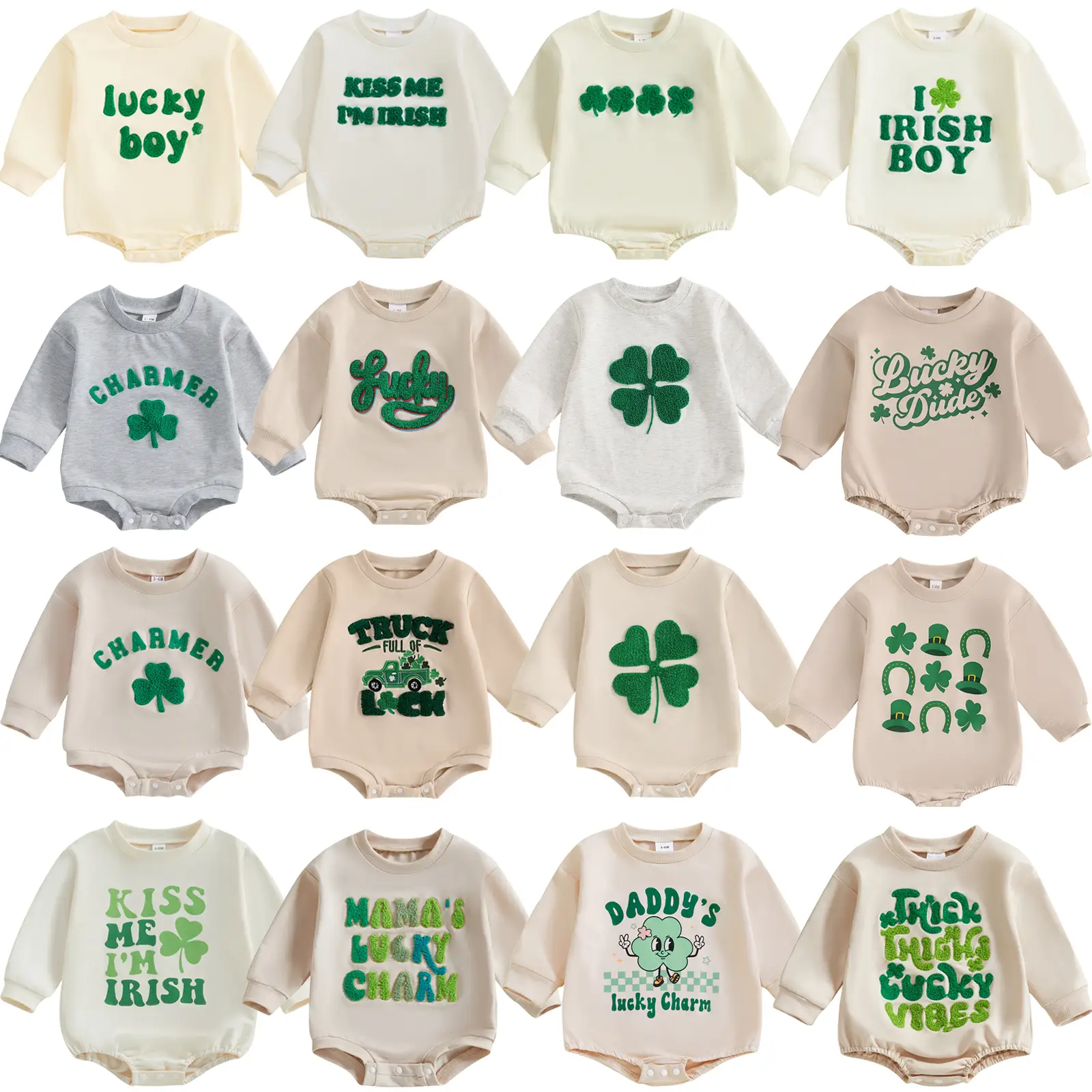 Newborn Baby Girl Boy St Patricks Day Outfit Little Lucky Charm Romper Sweatshirt Onesie Bodysuit Infant Jumpsuit Clothes