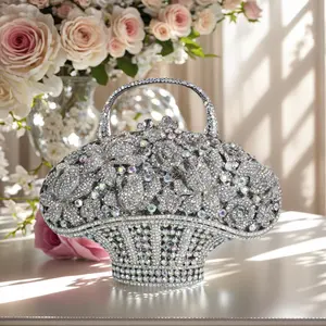 Bling Flower Basket Crystal Evening Clutch Women Luxurious Diamond Floral Handbag Rhinestone Evening Bag for Wedding Party Prom