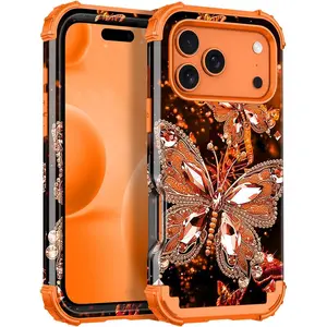X-PCS20   for iPhone 17 Pro Max Case,Glow in The Dark Three Layer Heavy Duty Shockproof Protection Hard Plastic Bumper+Soft Silicone Case for iPhone 17 Pro Max,Orange