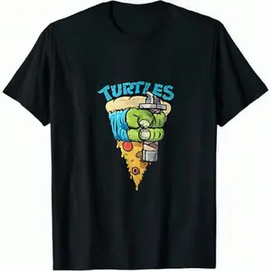 Teenage Mutant Ninja Turtles Pizza Hand Tee  'TURTLES' Graffiti Slice Grip | 100% Cotton Heavyweight Oversized T-Shirt