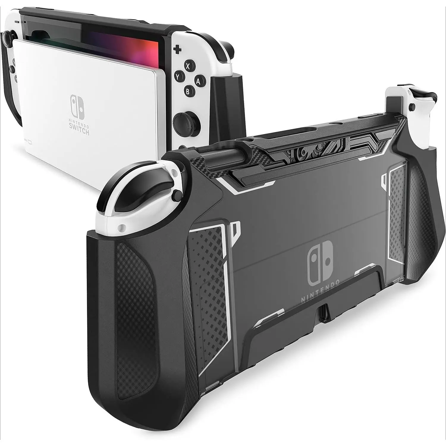 Blade Series L-RDC007 Dockable TPU Grip Protective Case for 2021 Nintendo Switch OLED Console - 7 in Device Protection Accessory Compatible with Joy-Con Controllers (Black)