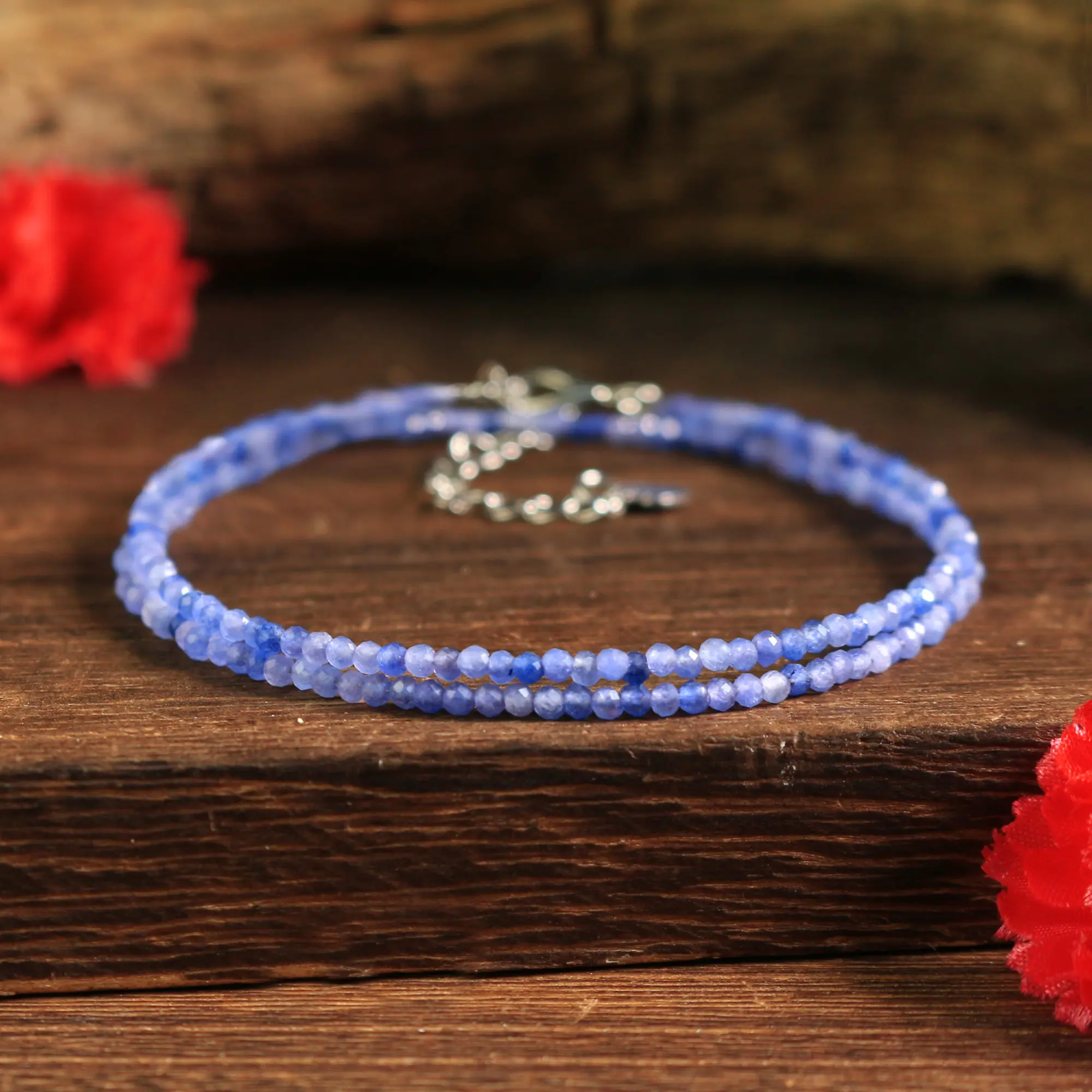 Natural Blue Aventurine Faceted 2mm Beaded Choker Necklace Healing Reiki Crystal Minimalist Boho Women's Choker Jewelry Gift, Blue Gemstone Necklace, Boho Chic Crystal, Spiritual Jewelry