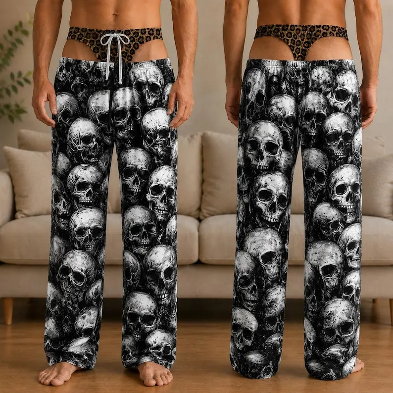 Mens Personalized Halloween Sleep Pants, Custom Funny Underwear Design Pajamas, Cozy Spooky Loungewear, Humorous Gift for Boyfriend