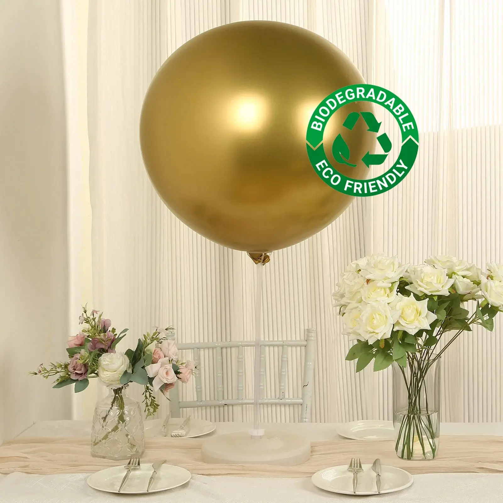 5-Pack Large Round Metallic Chrome Gold Biodegradable Latex Balloons - 36" Thick Eco-Friendly Balloon Party Supplies for Birthday Party Ceiling Decoration