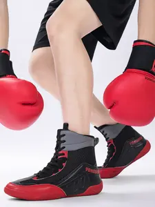 Men's Competition-Level Wrestling Training Shoes, High-Top Muay Thai Boxing Training Shoes, Fitness Sanda Shoes, Ankle Reinforcement, Anti-Slip Grip Tread, Suitable for Professional Wrestlers and Combat Sports Enthusiasts