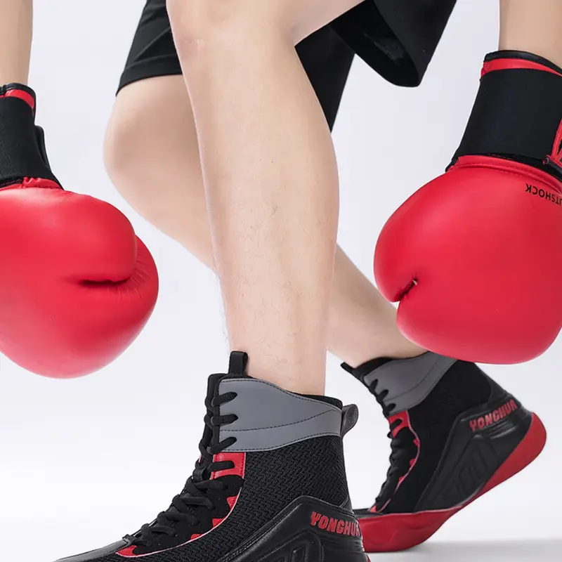 Men's Competition-Level Wrestling Training Shoes, High-Top Muay Thai Boxing Training Shoes, Fitness Sanda Shoes, Ankle Reinforcement, Anti-Slip Grip Tread, Suitable for Professional Wrestlers and Combat Sports Enthusiasts